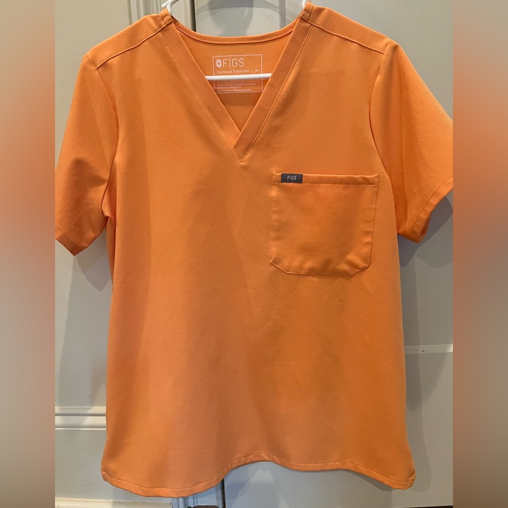 Figs Orange scrubs, high waisted with Blue Accents